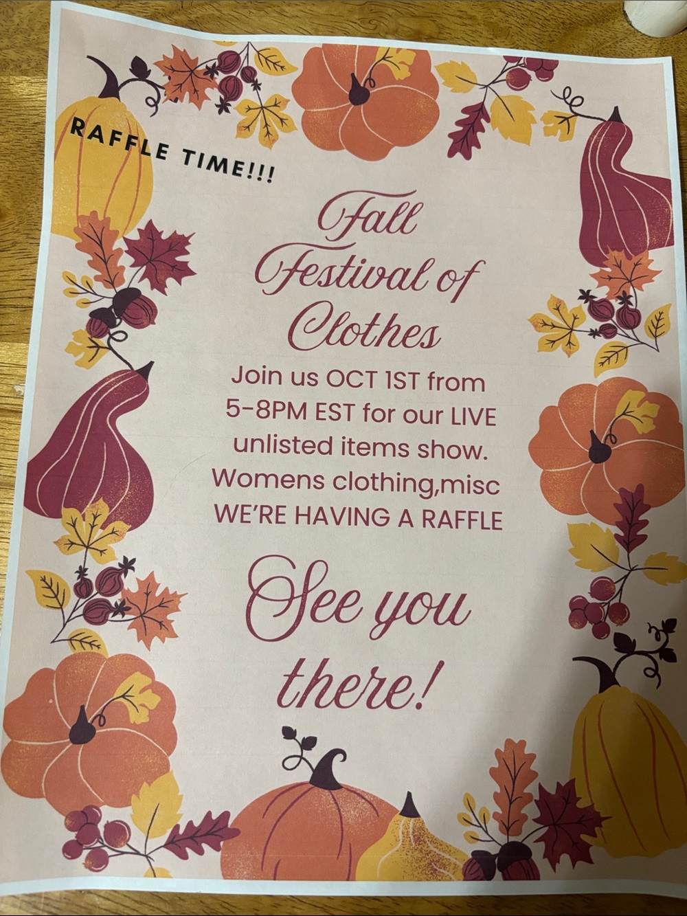 Fall Festival of Clothes Event, Oct. I, 5 pm est.